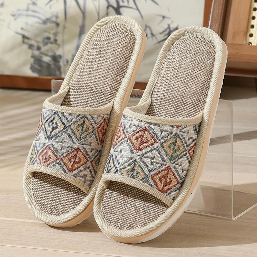 Embroidery Flat Shoes - Sendal Rumah Linen Four Seasons untuk