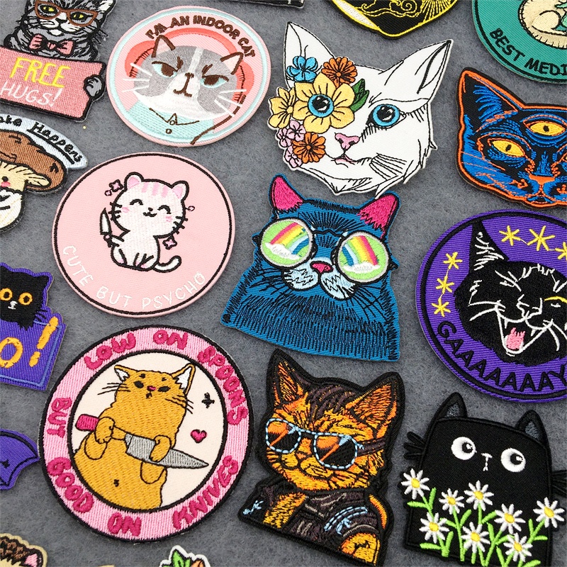 Embroidery Converse - Wajah kucing Patch bordir kartun hewan
