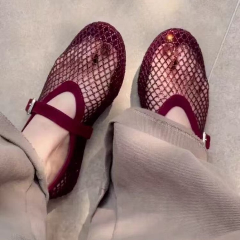 Embroidery Flat Shoes - Sandal Baotou Berhias Rhinestone Wanita 2026