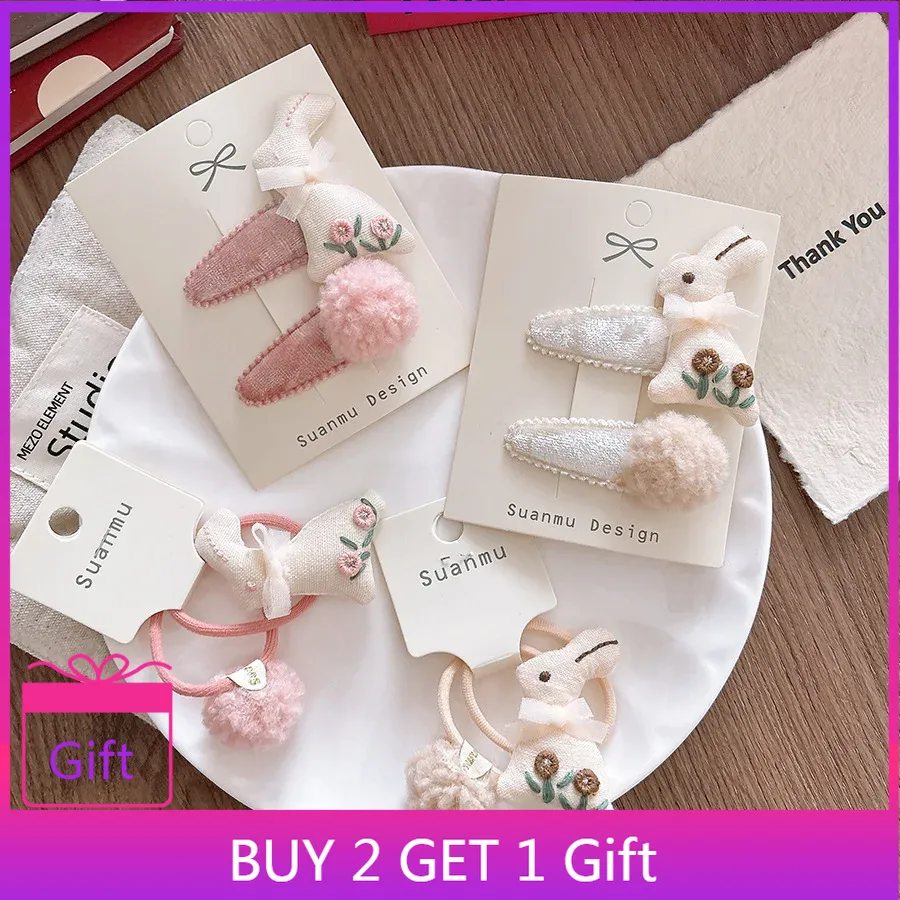 Embroidery Rabbit - Jepit Rambut Samping Klip BB Beludru
