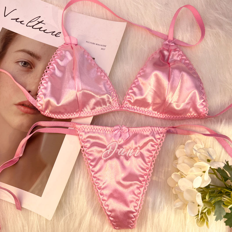 Embroidery Name - Set Bra Segitiga dan G-string 2Pc/Set