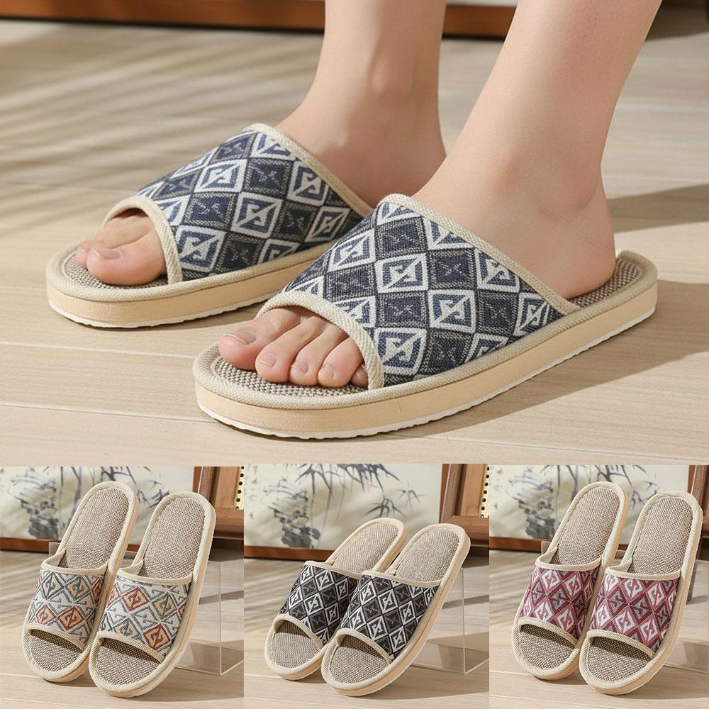 Sendal Rumah Linen Four Season - Embroidery Flat Shoes ulasan dan harga