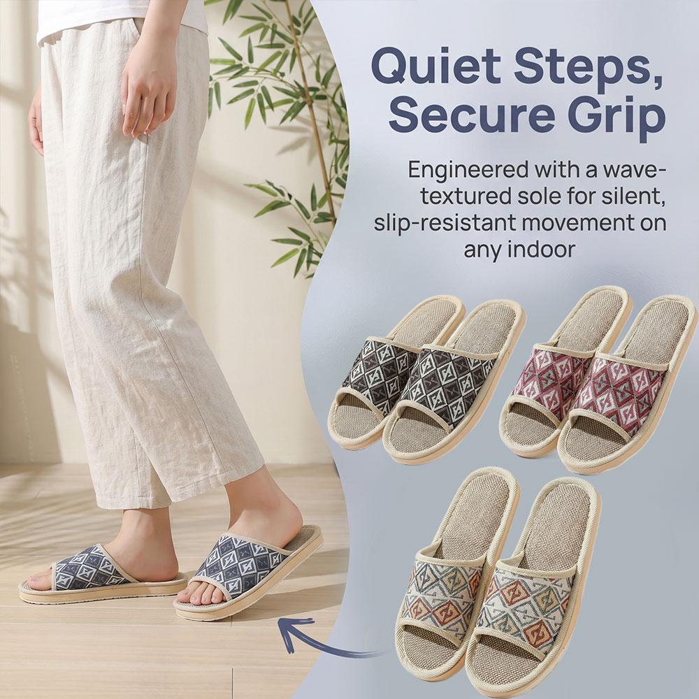 Sendal Rumah Linen Four Season - Embroidery Flat Shoes ulasan dan harga