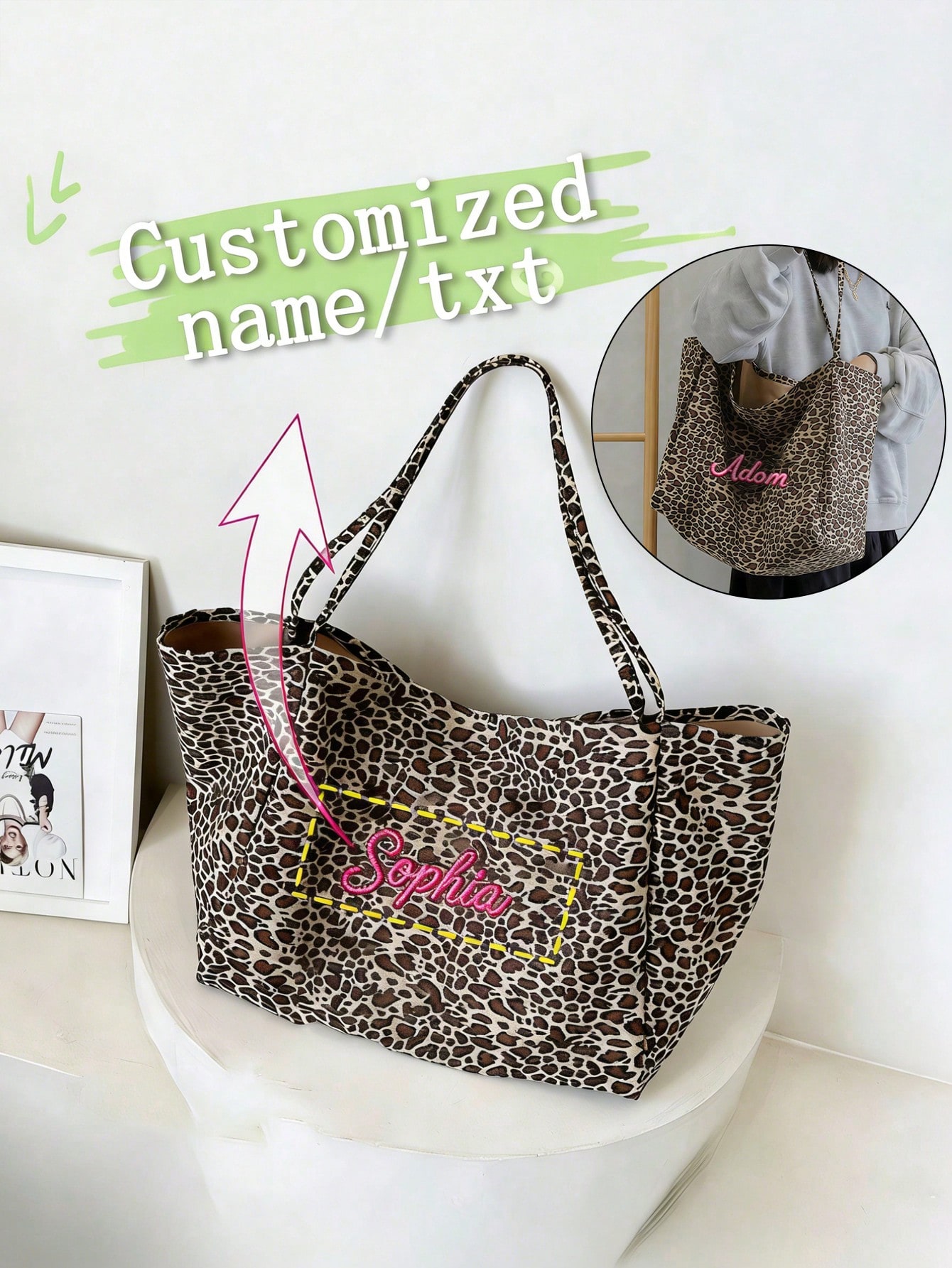 Tas Tote Motif Macan Tutul Nam - Embroidery Name ulasan dan harga