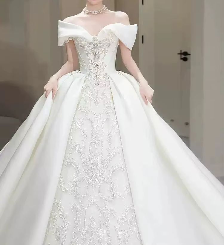 Gaun Pengantin Chic Off Should - Embroidery Wedding ulasan dan harga