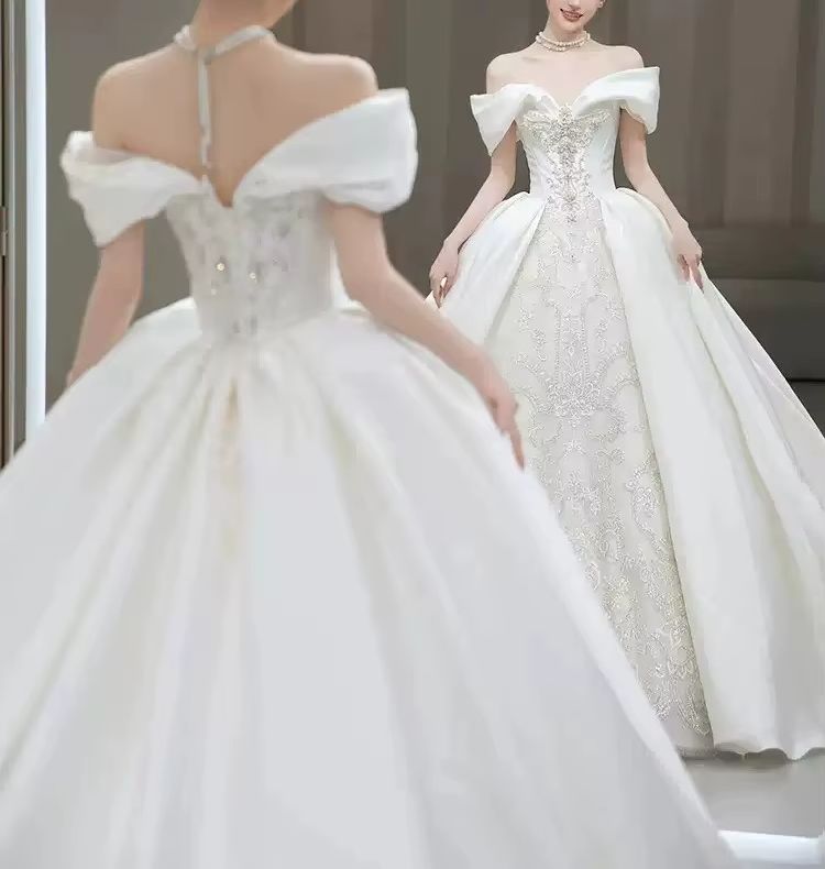 Gaun Pengantin Chic Off Should - Embroidery Wedding ulasan dan harga