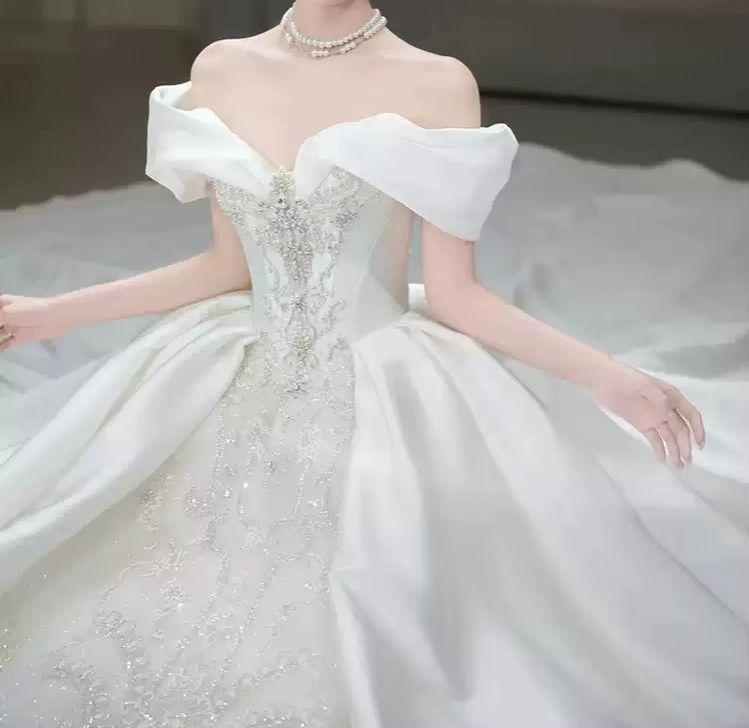 Gaun Pengantin Chic Off Should - Embroidery Wedding ulasan dan harga
