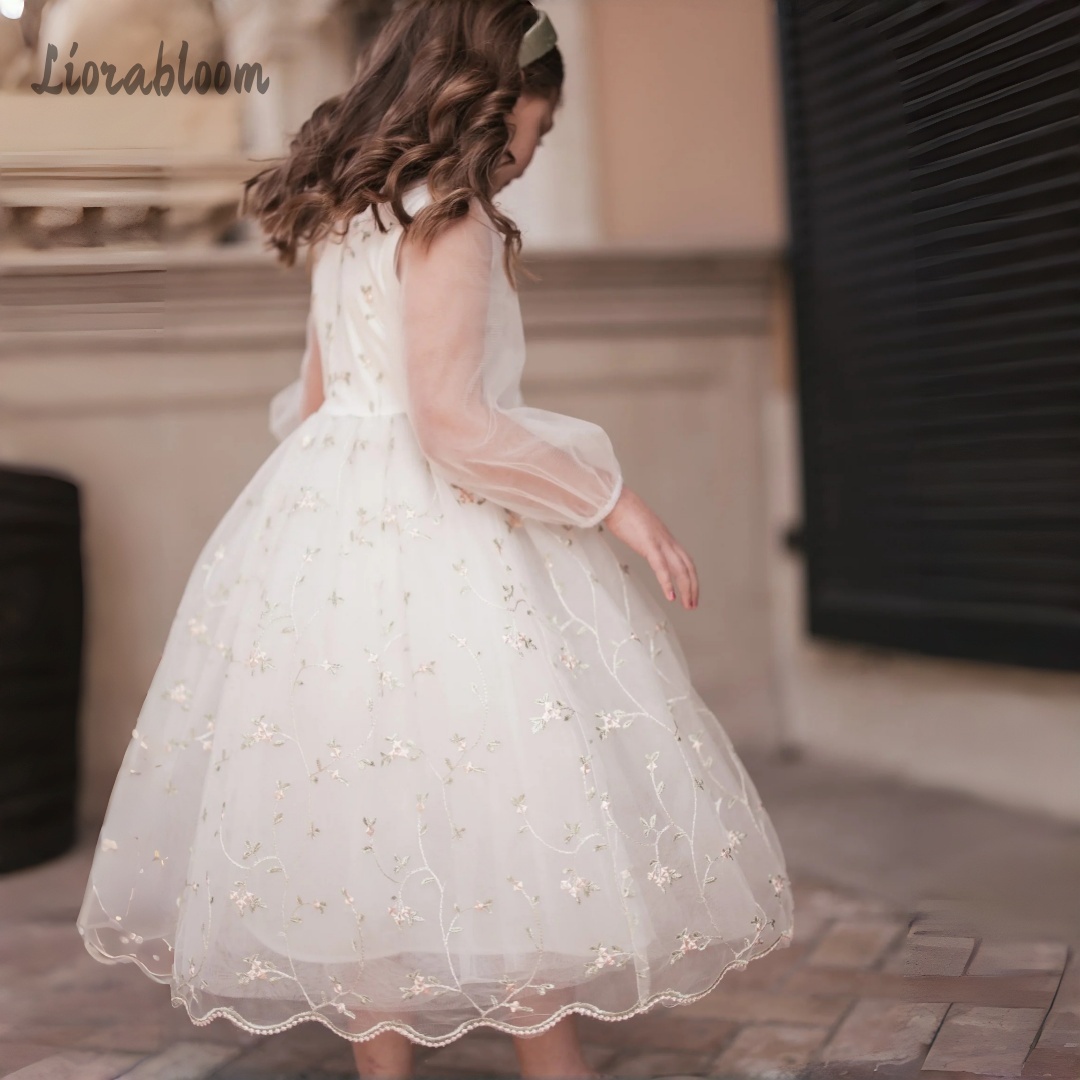 Gaun Gadis Bunga Kustom dengan - Embroidery Wedding ulasan dan harga